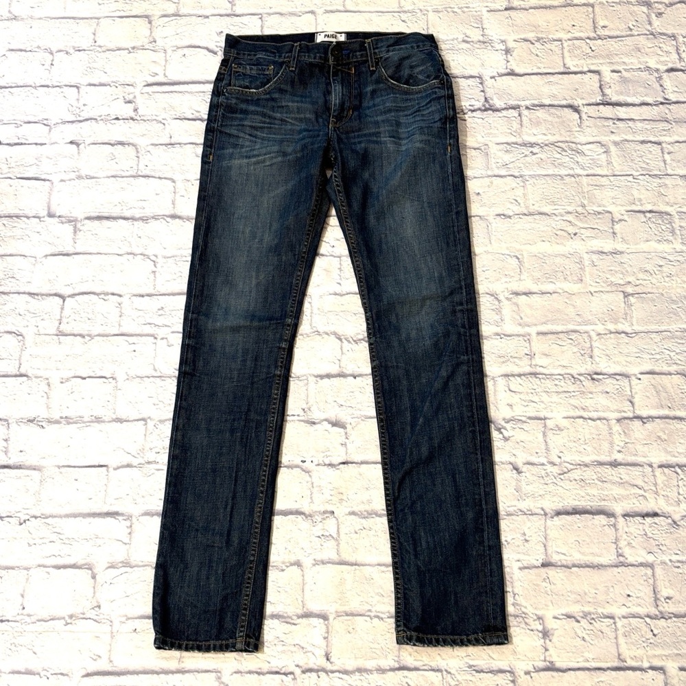 PAIGE Huntley Tapered Leg Jeans Dark Wash Slim Fit Mid Rise Inseam 33 Size 29